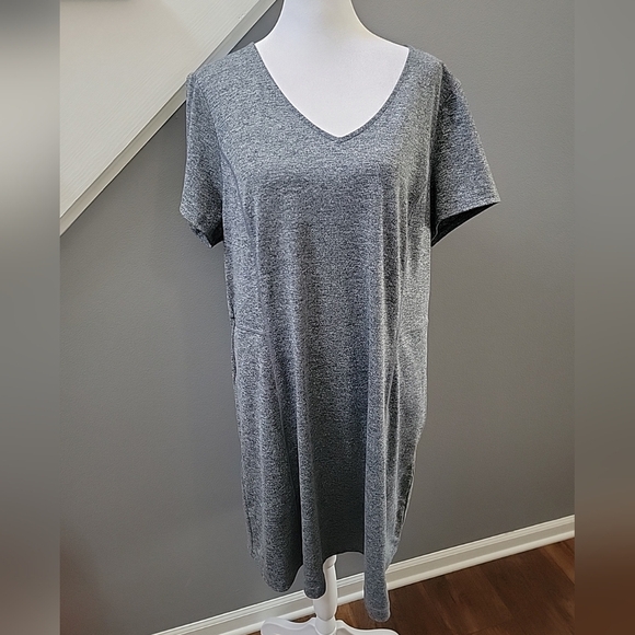 J. Jill Fit Dress Women's Large Gray Marled V-Neck Short Sleeves Pockets Comfort - Picture 1 of 5